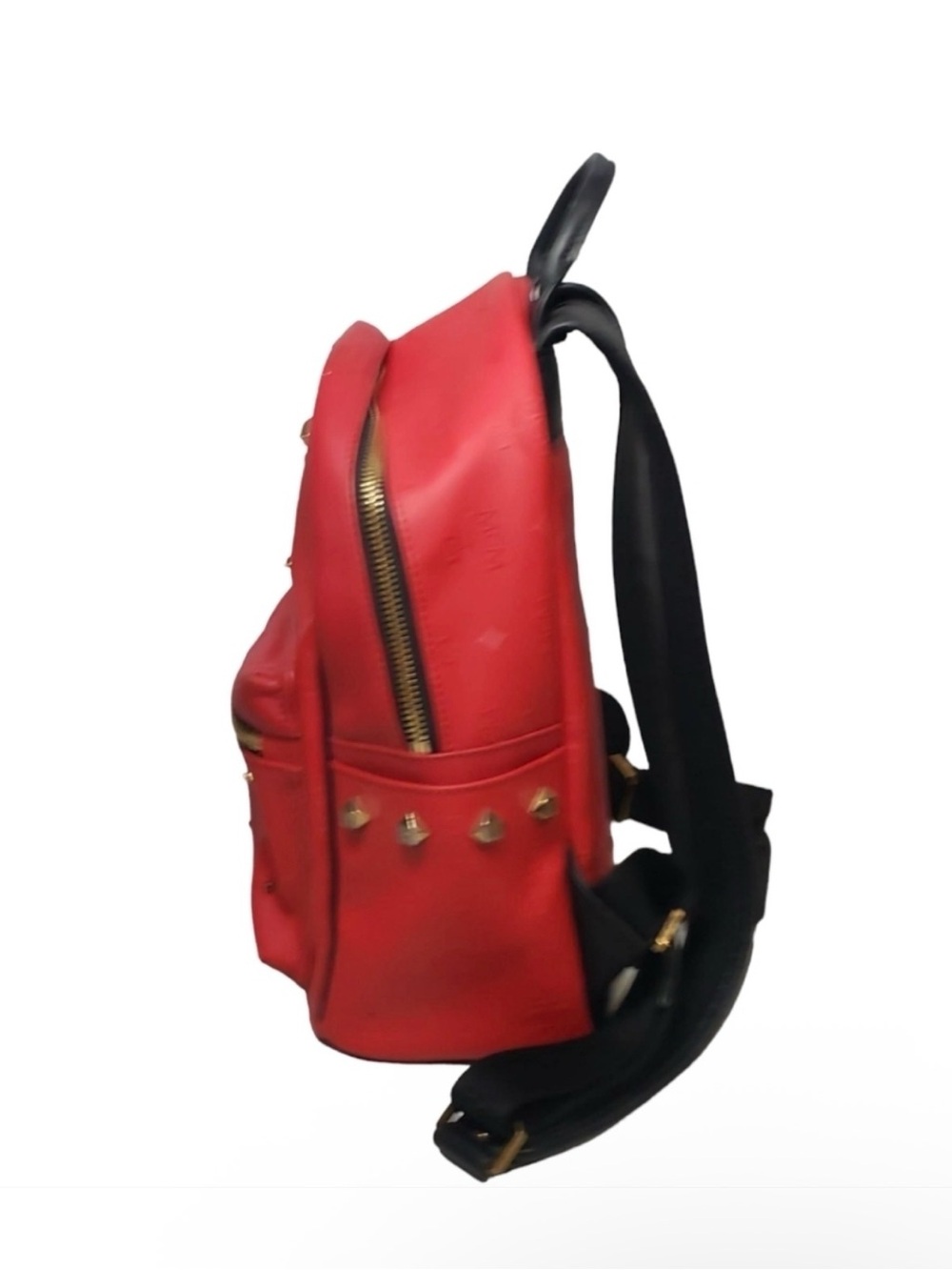 MCM Red Leather Studded Mini Backpack with Gold Hardware - Picture 3 of 15